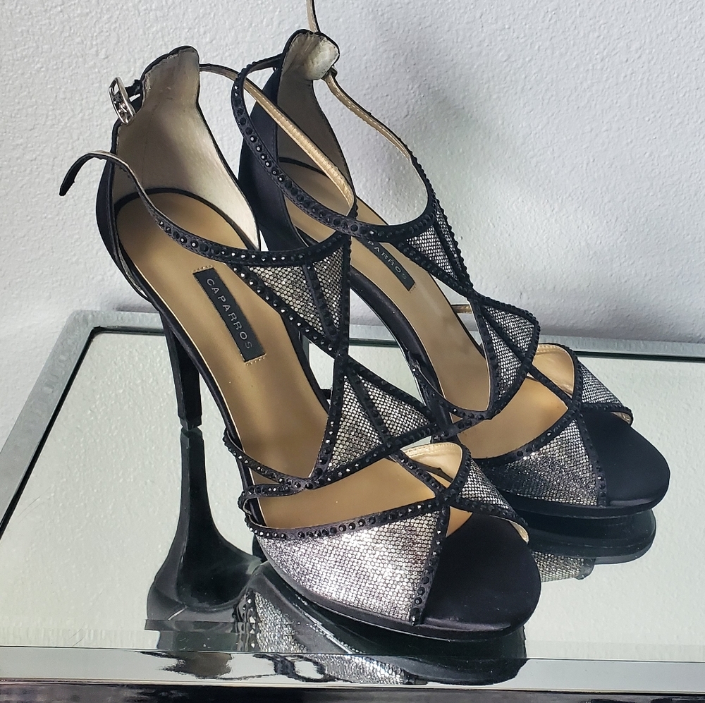 Fancy silver and black shiny heels